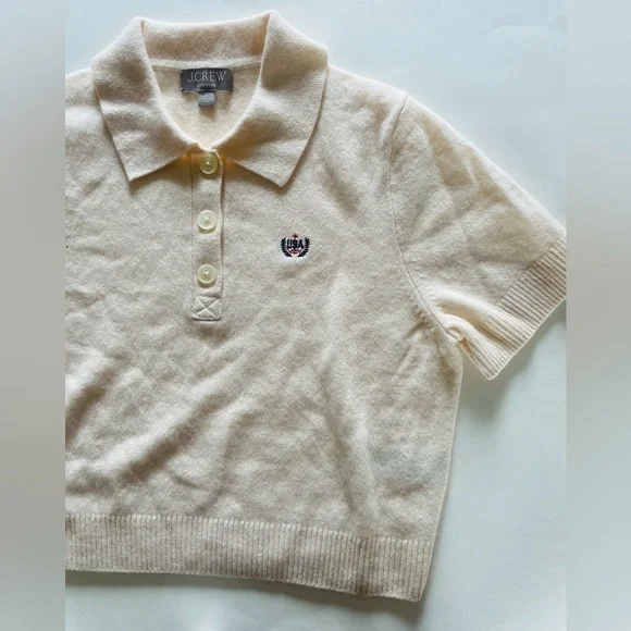 J. Crew Limited Edition USA Swimming X J.Crew Cashmere Cropped Sweater Polo - Picture 14 of 14